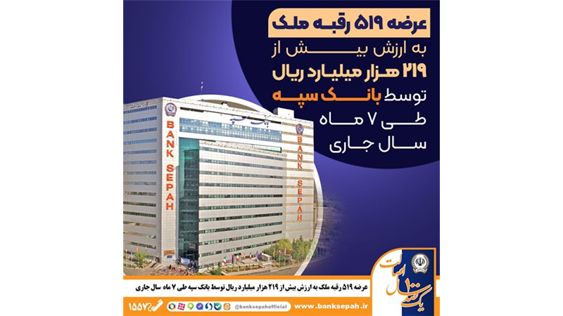 عرضه 519 رقبه ملک به ارزش بیش از 219 هزار میلیارد ریال توسط بانک سپه در سال جاری