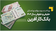 پرداخت سود سهام سال ۱۴۰۳ بانک کارآفرین